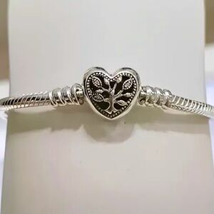 S925 Sterling Silver Heart Tree Charm Bracelet - Size 7.9” - NWT